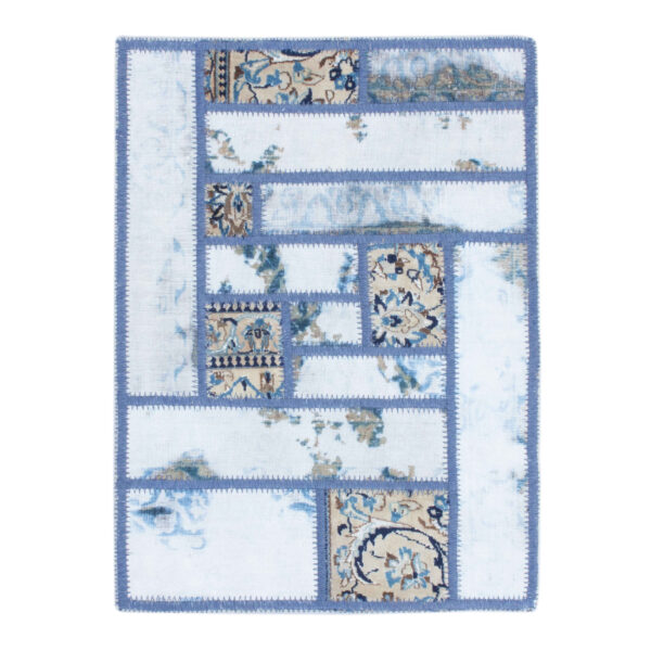 Persian Hand-Knotted Patchwork Carpet Light Blue