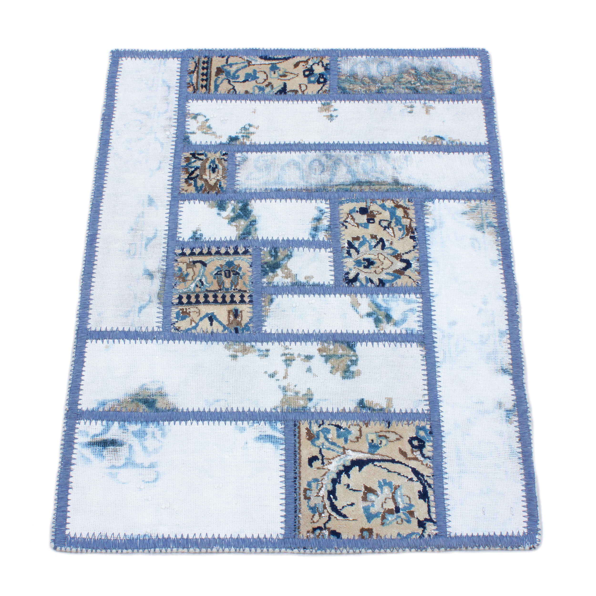 Persian Hand-Knotted Patchwork Carpet Light Blue