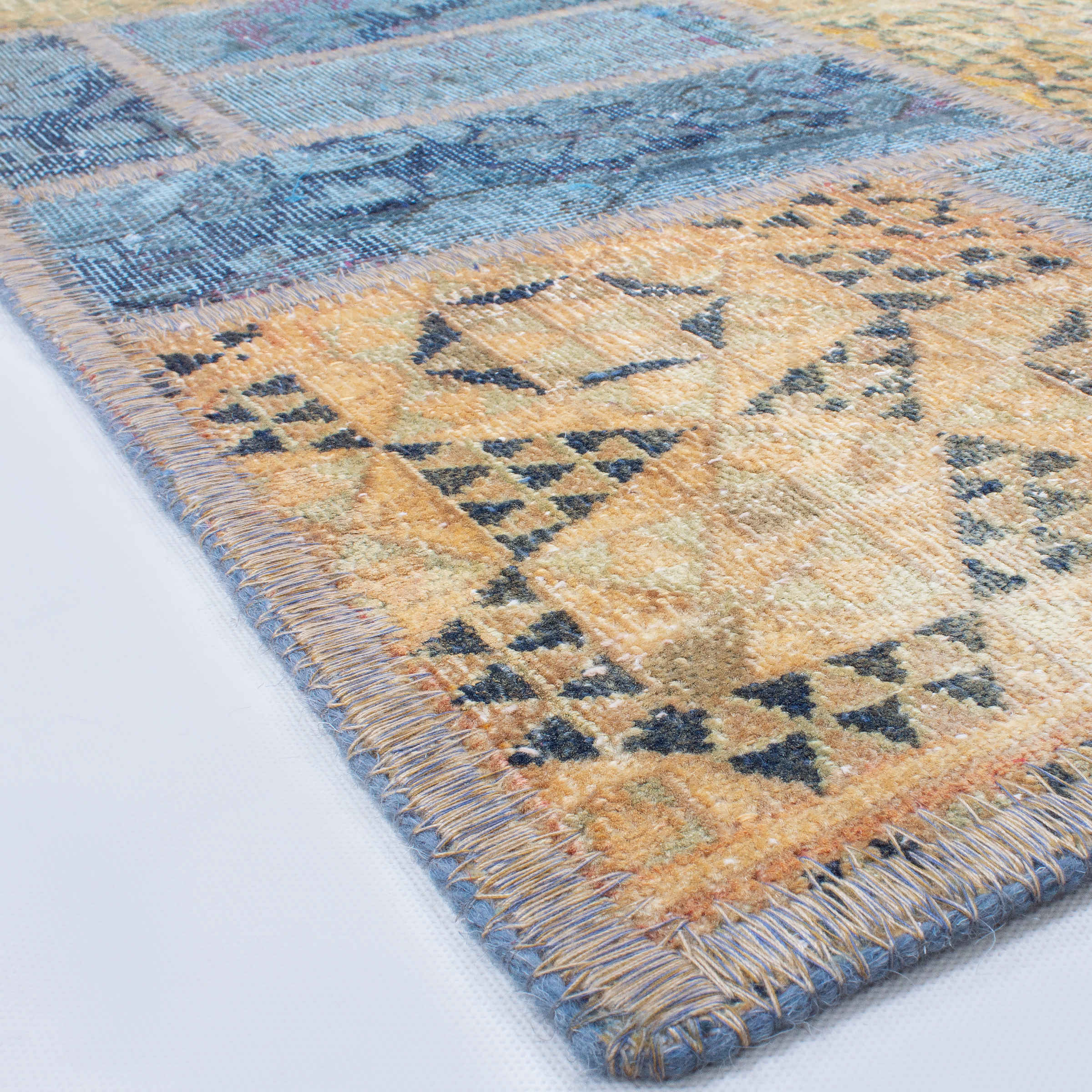 Persian Hand-Knotted Patchwork Carpet Light Blue