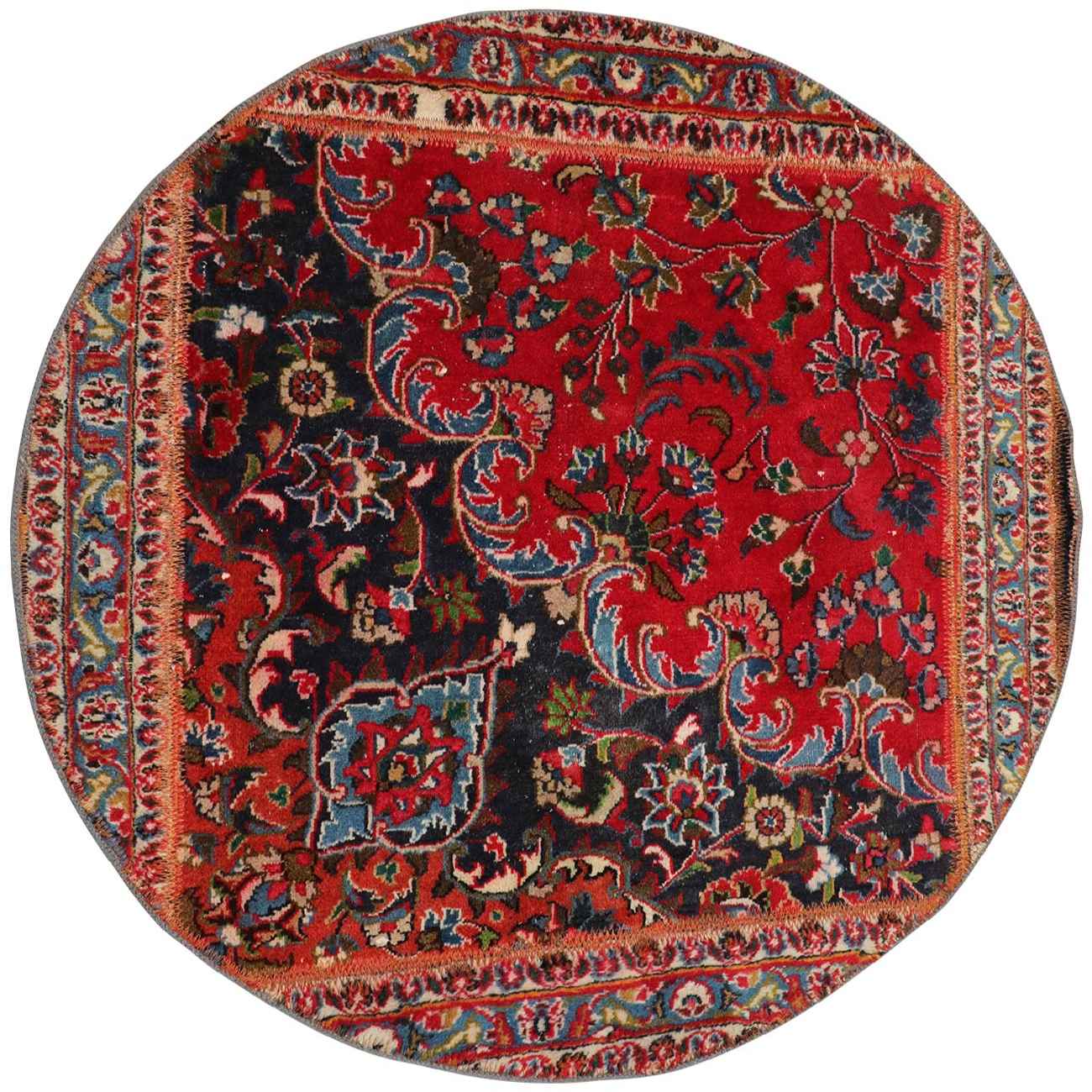 Vintage Persian Hand-Knotted Patchwork Carpet Floral Red