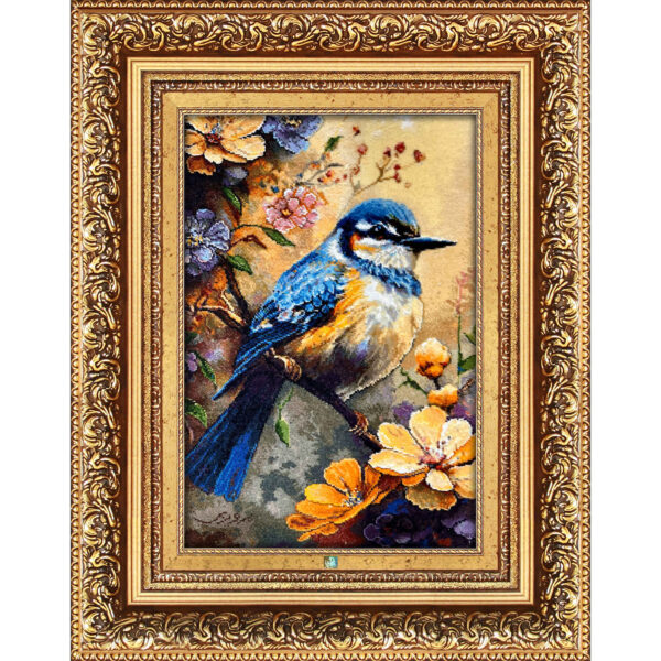 Hand-Knotted Persian Pictorial Rug from Tabriz Depicting Bird & Flowers