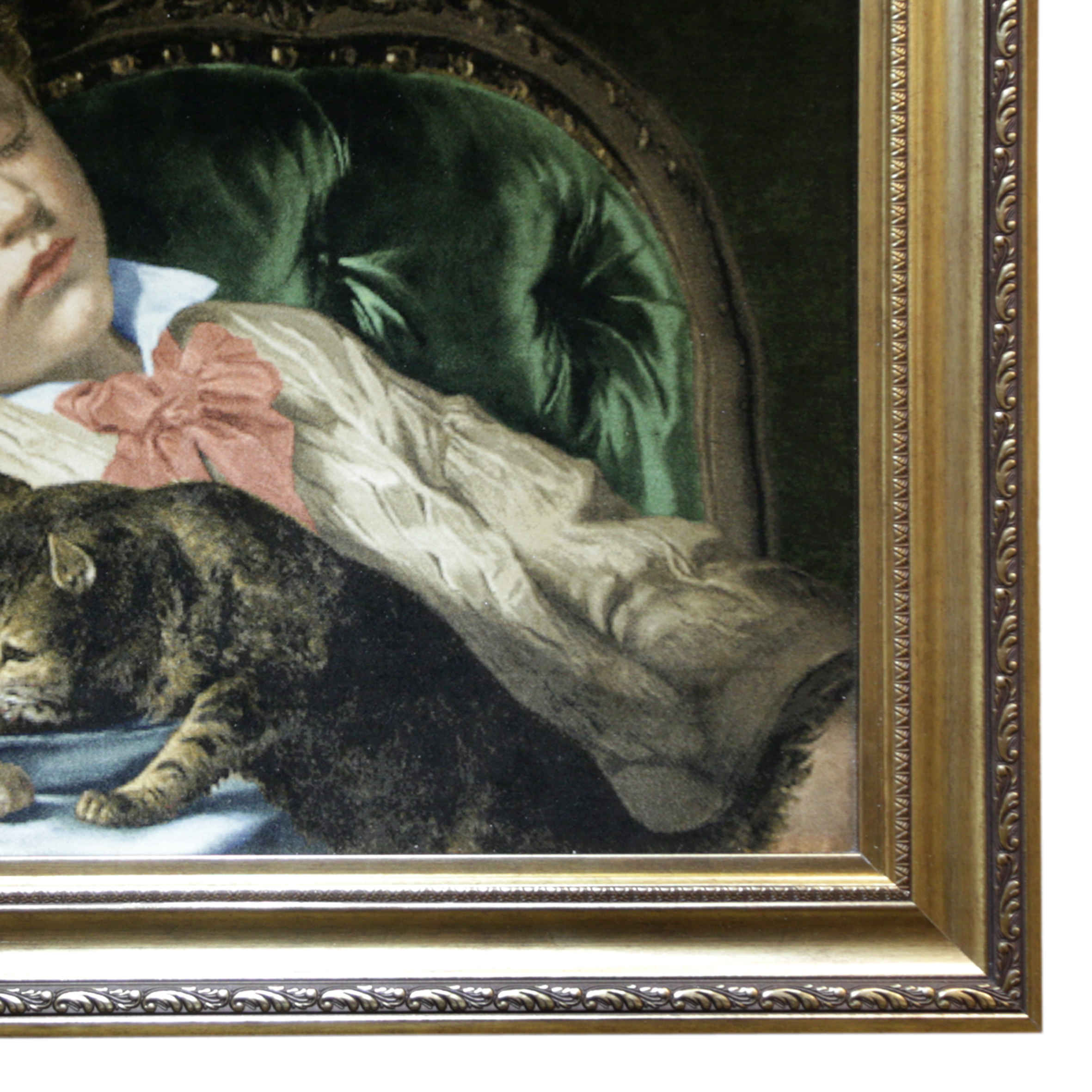 Hand-Knotted Persian Pictorial Rug from Tabriz Depicting Sleepy Boy & Cat