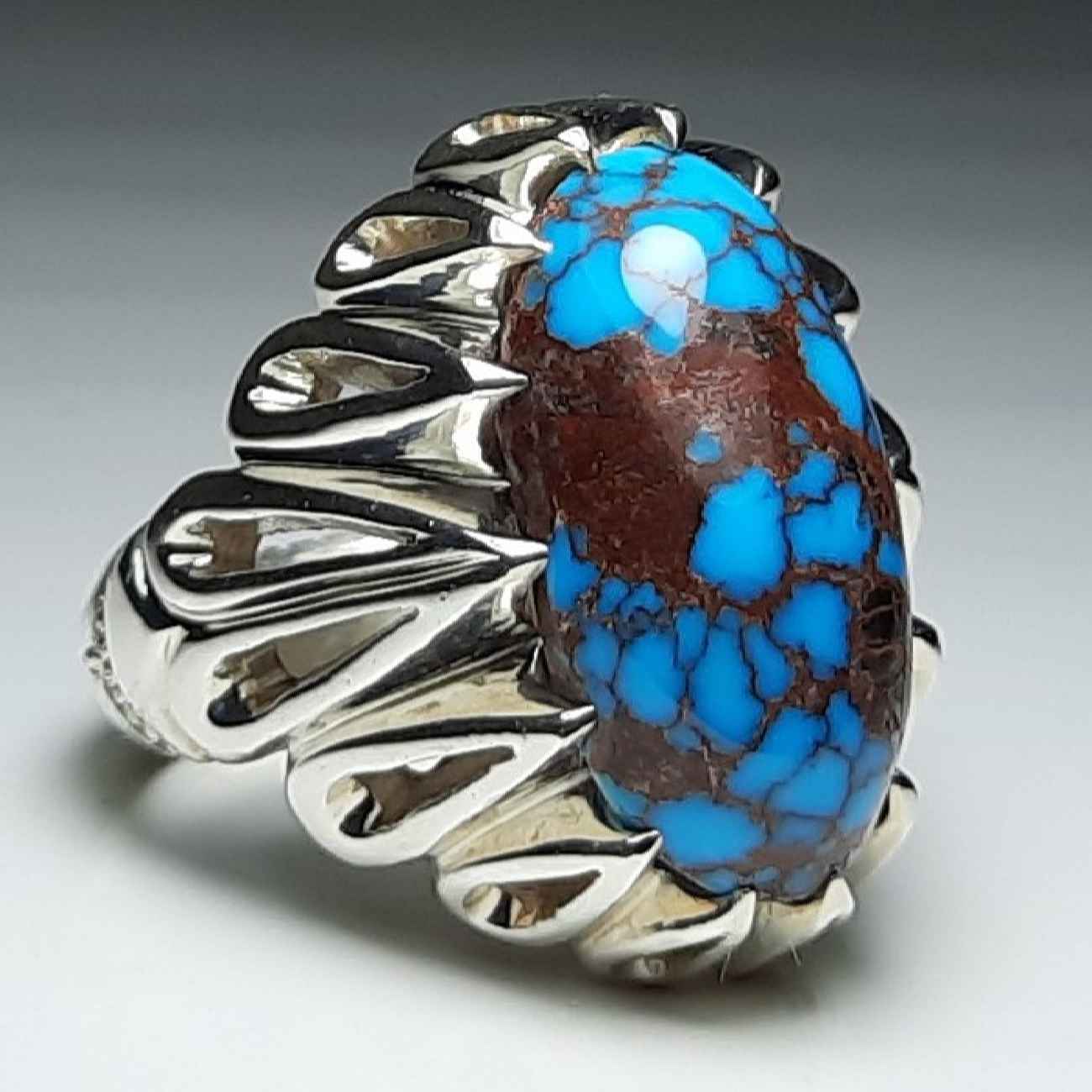 Persian Neyshabur Turquoise Silver Ring Handcrafted Model Spider