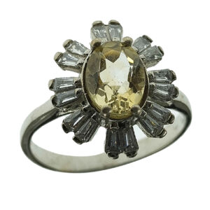 Yellow Citrine Silver Ring for Women Flower