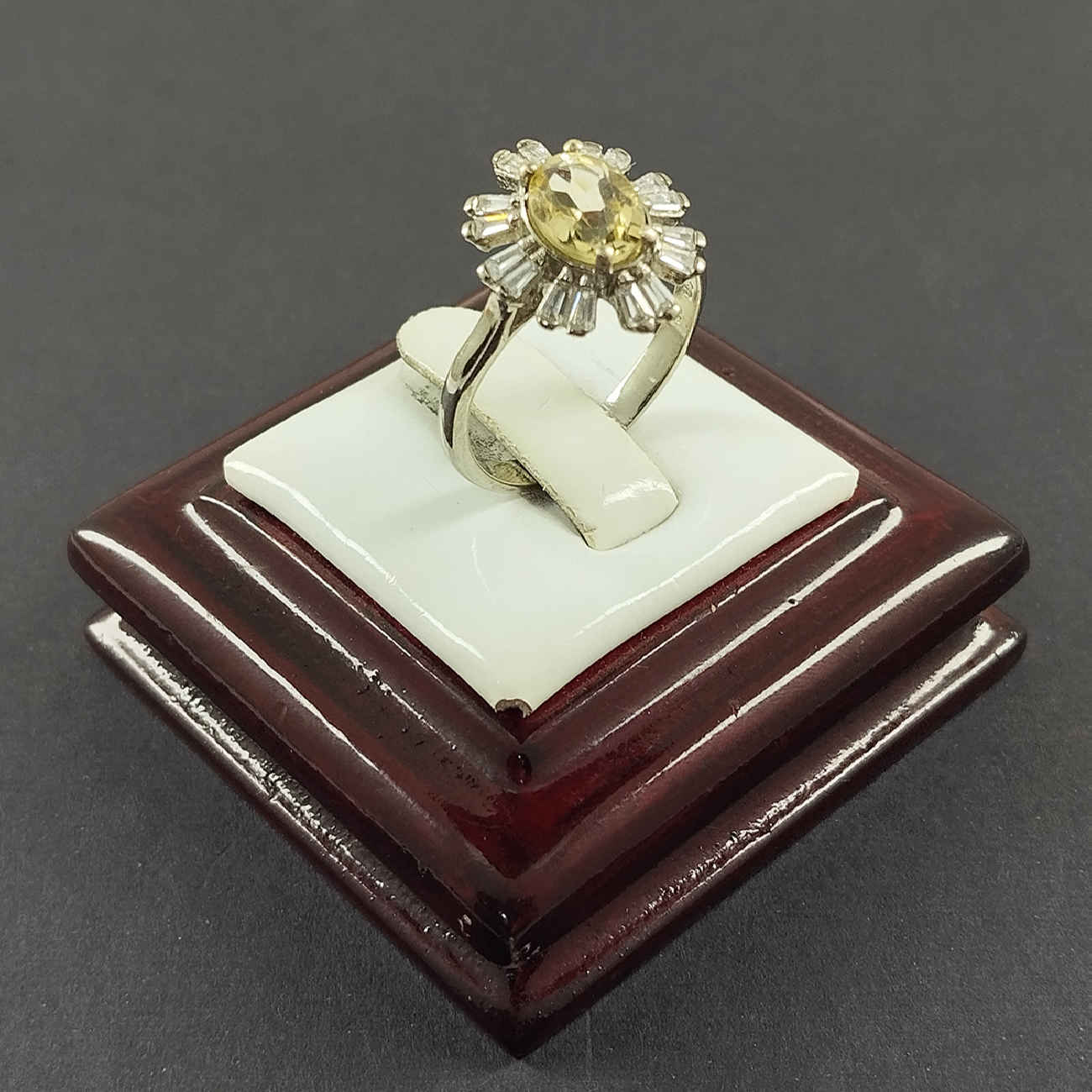 Yellow Citrine Silver Ring for Women Flower
