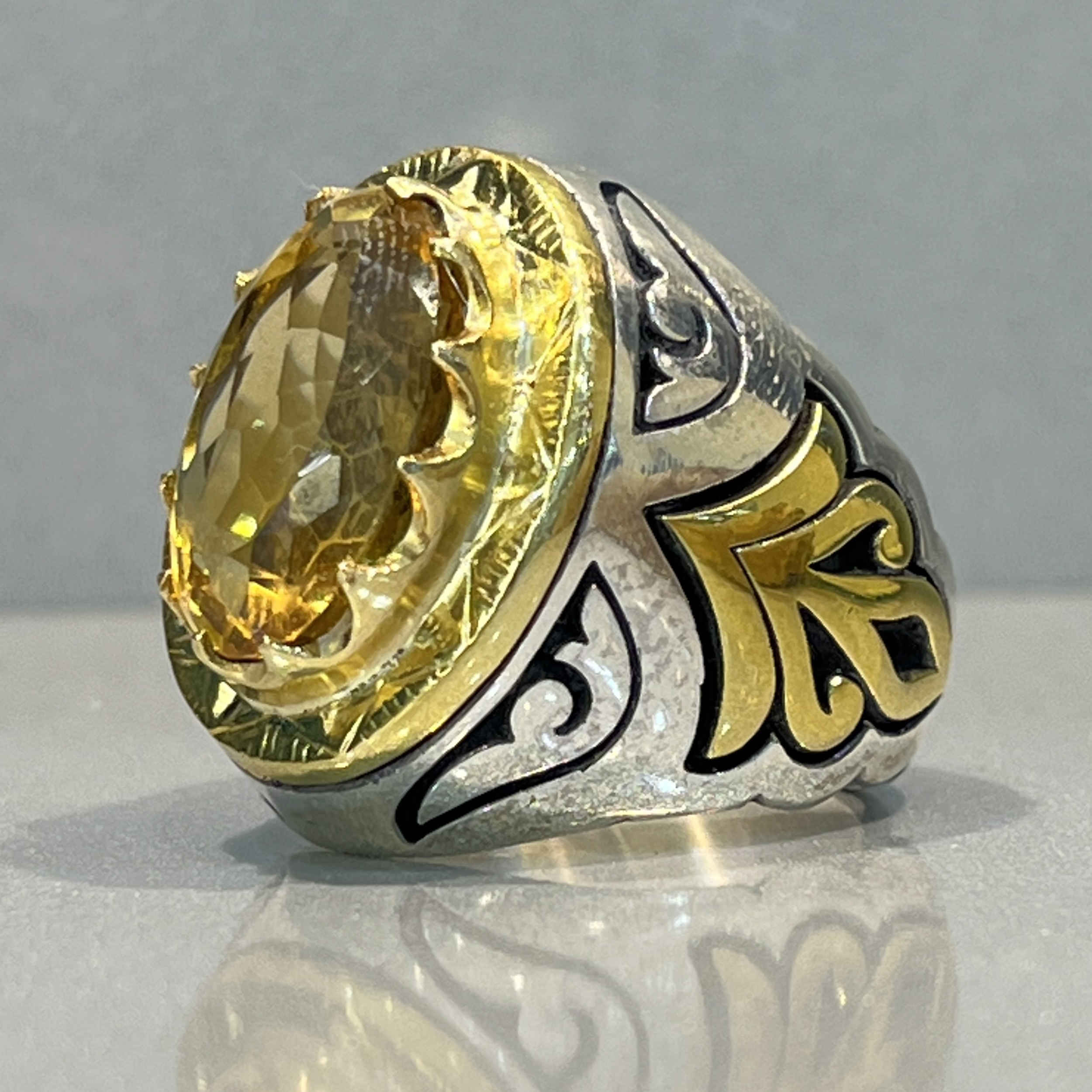 Persian Yellow Citrine Silver Ring for Men Aref
