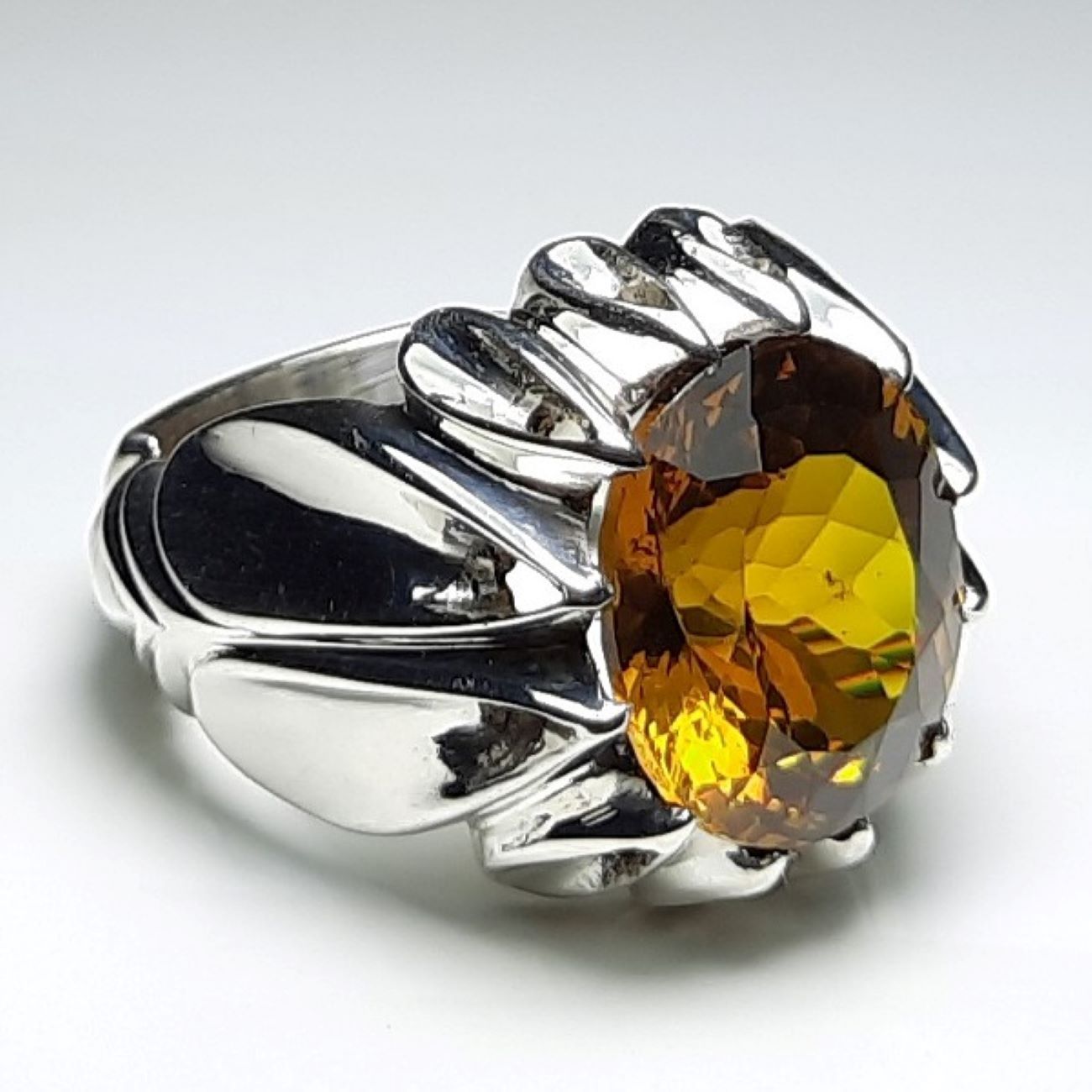 Persian Yellow Citrine Silver Ring for Men Dara