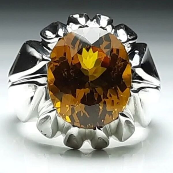 Persian Yellow Citrine Silver Ring for Men Dara