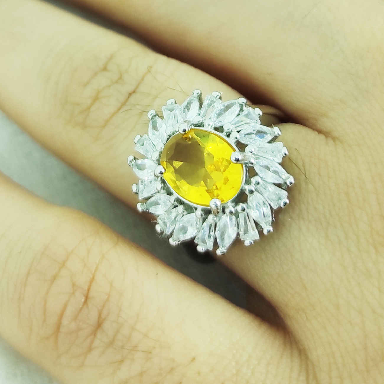 Yellow Citrine Silver Ring for Women Khorshid