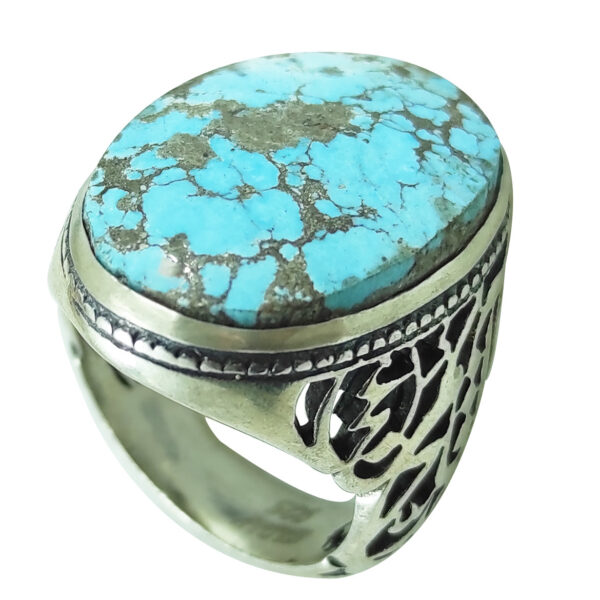 Persian Silver Ring with Neyshabur Turquoise Stone for Men
