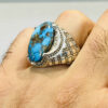 Persian Neyshabur Turquoise Silver Ring Handcrafted for Men