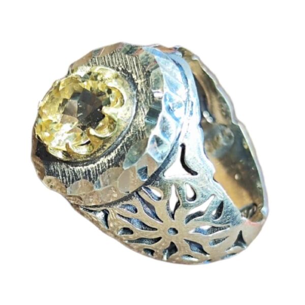 Persian Yellow Citrine Silver Ring for Men Varshasb