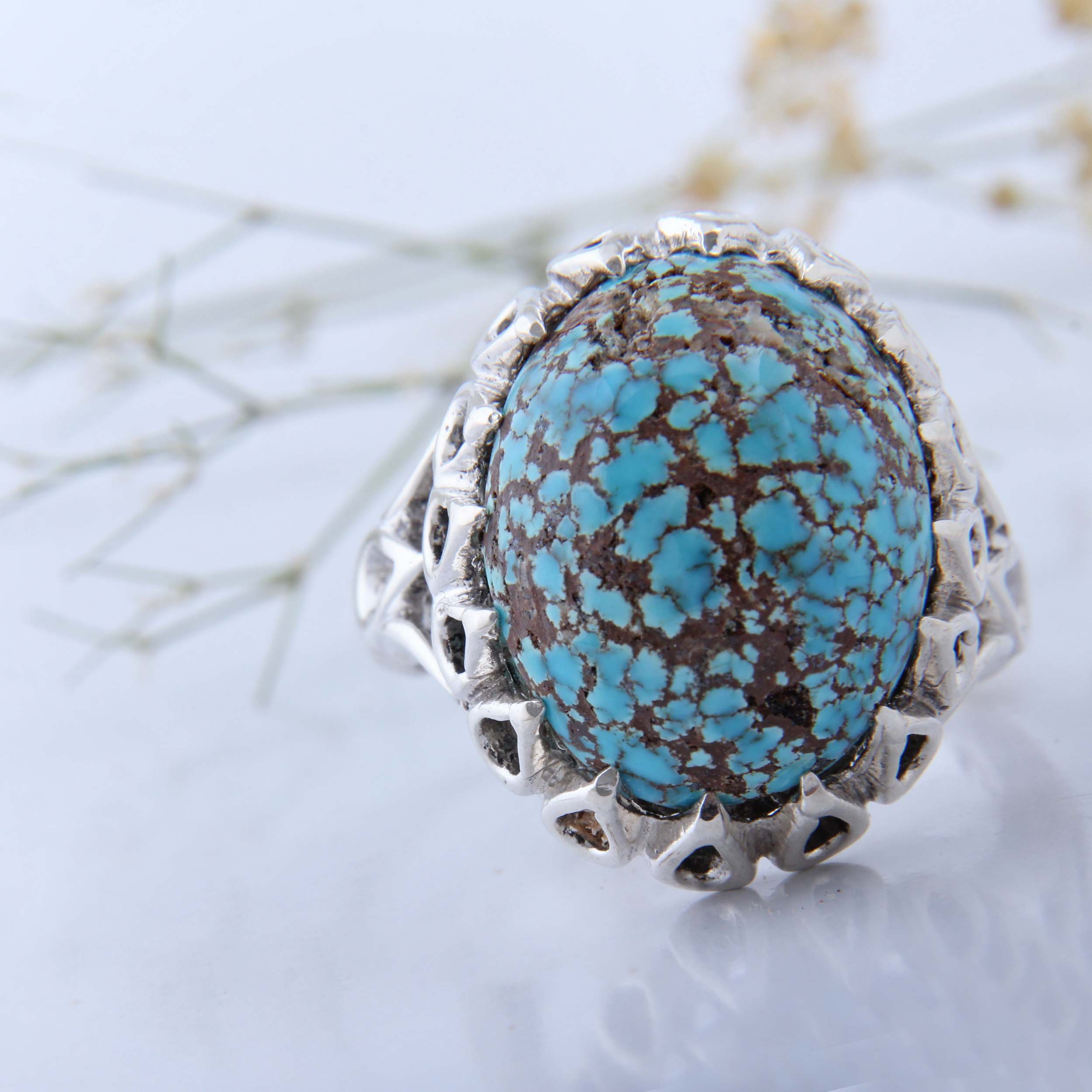 Persian Neyshabur Turquoise Silver Ring Handcrafted