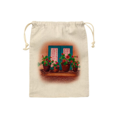 Drawstring Cotton Storage Bag – Eco-Friendly and Reusable with Floral Design