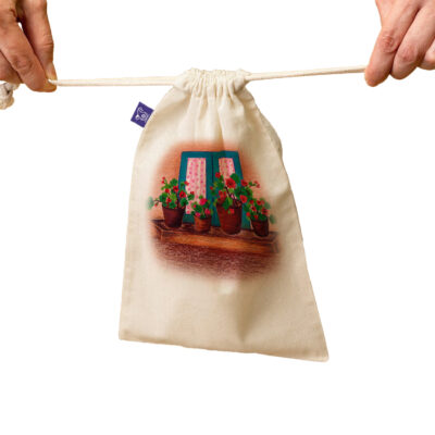 Drawstring Cotton Storage Bag – Eco-Friendly and Reusable with Floral Design