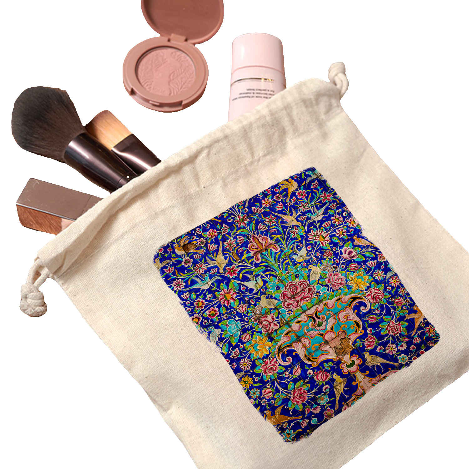 Drawstring Cotton Storage Bag – Eco-Friendly and Reusable with Persian Tiles Design