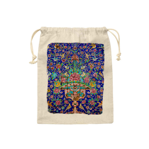 Drawstring Cotton Storage Bag - Eco-Friendly and Reusable with Persian Tiles Design