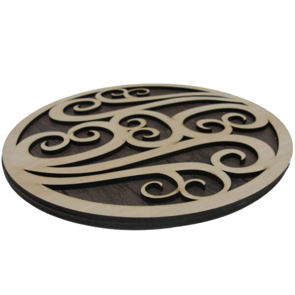 Round Wooden Trivet Under the Plate