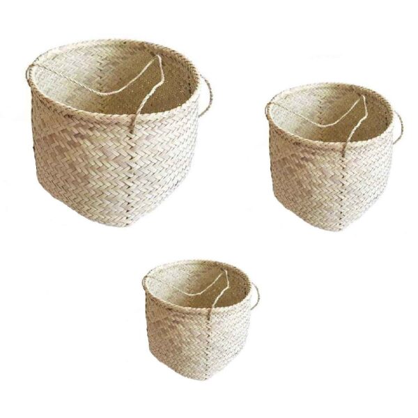 Set of 3 Persian Handwoven Palm Leaf Storage Baskets