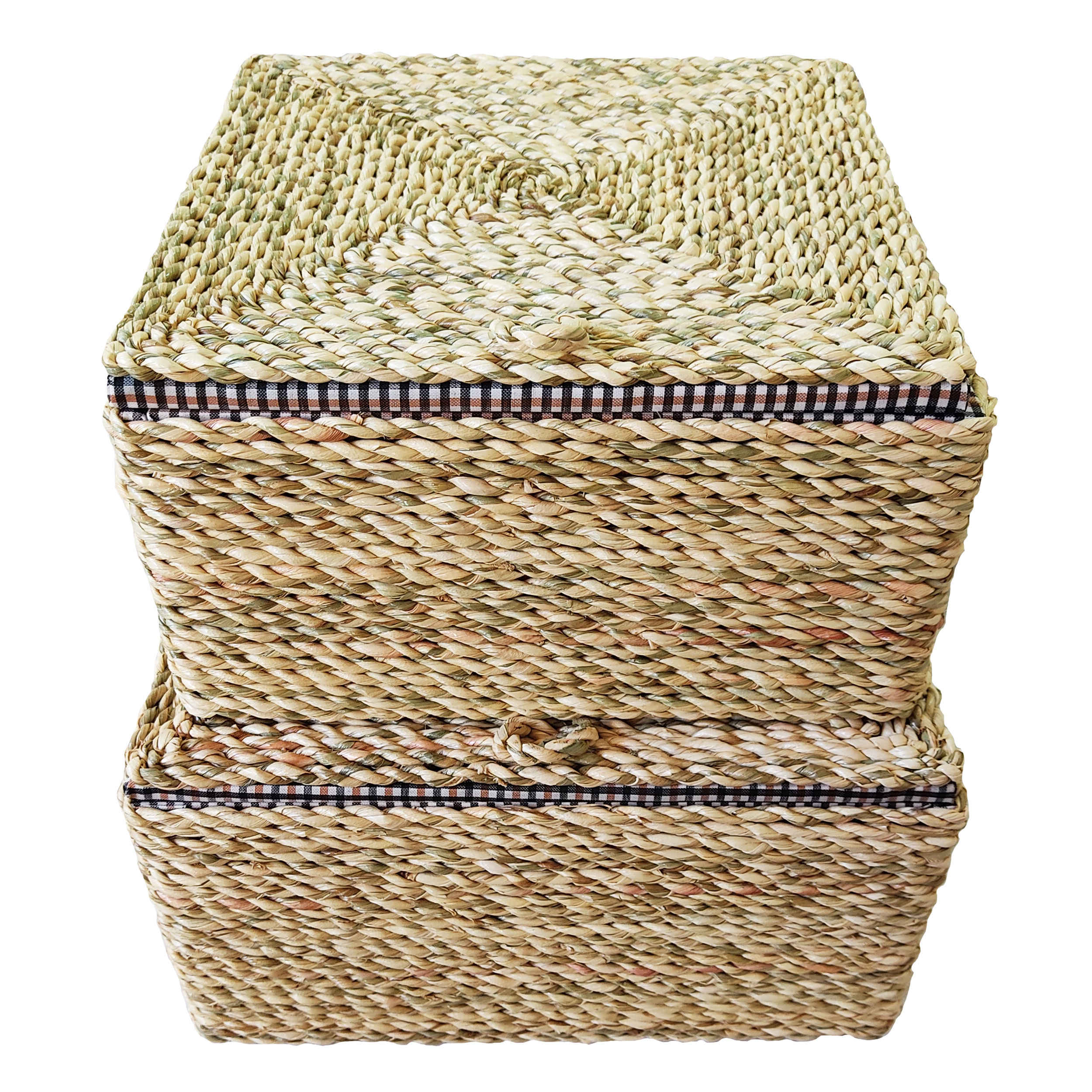 Set of 3 Woven Basket Handwoven with Lid