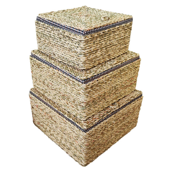 Set of 3 Woven Basket Handwoven with Lid