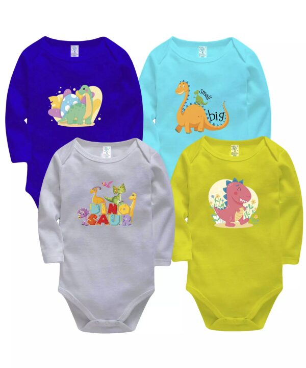 Set of 4 Lap Shoulder Baby Bodysuit with Dinosaur Design