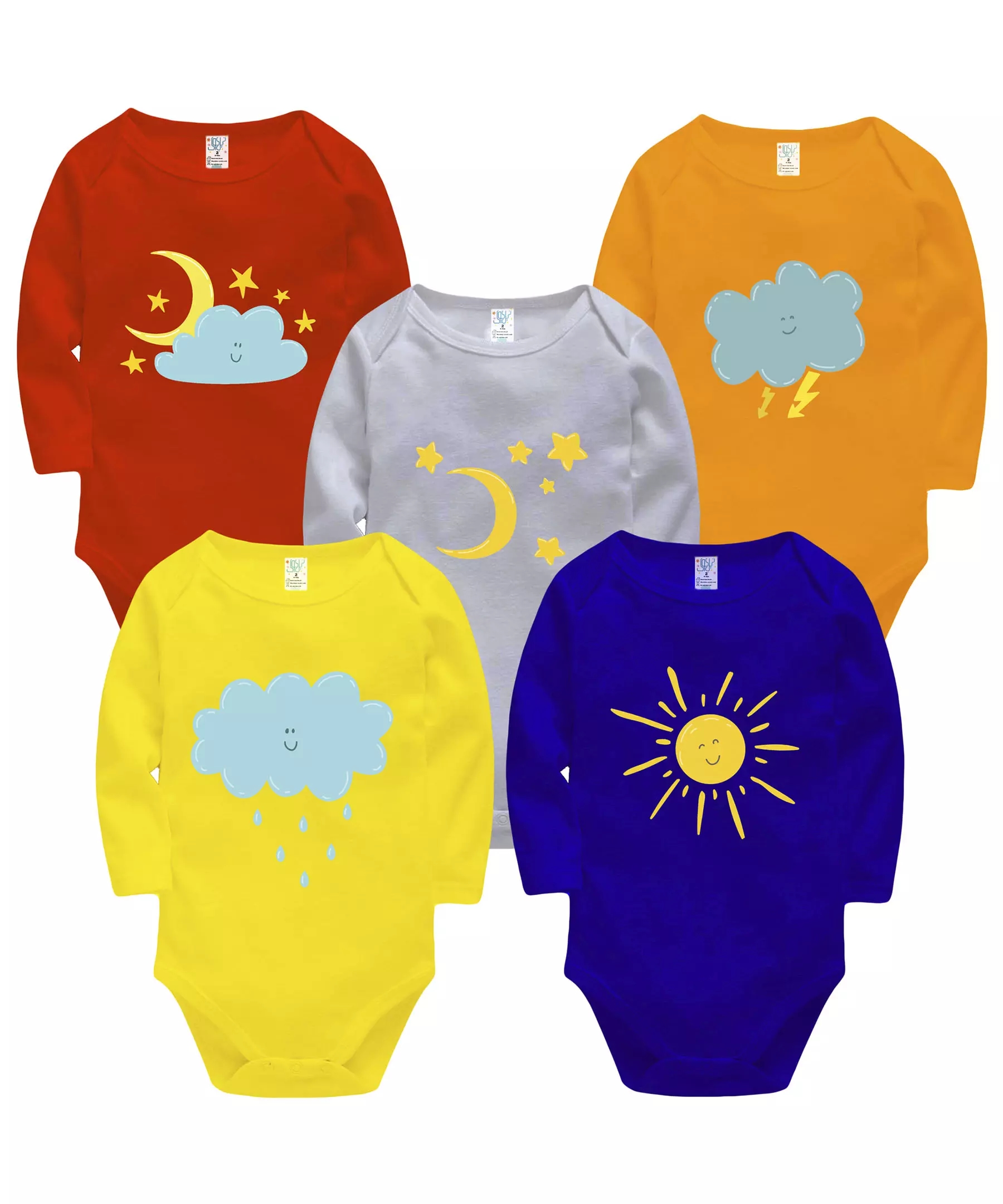 Set of 5 Lap Shoulder Baby Bodysuit Long Sleeve