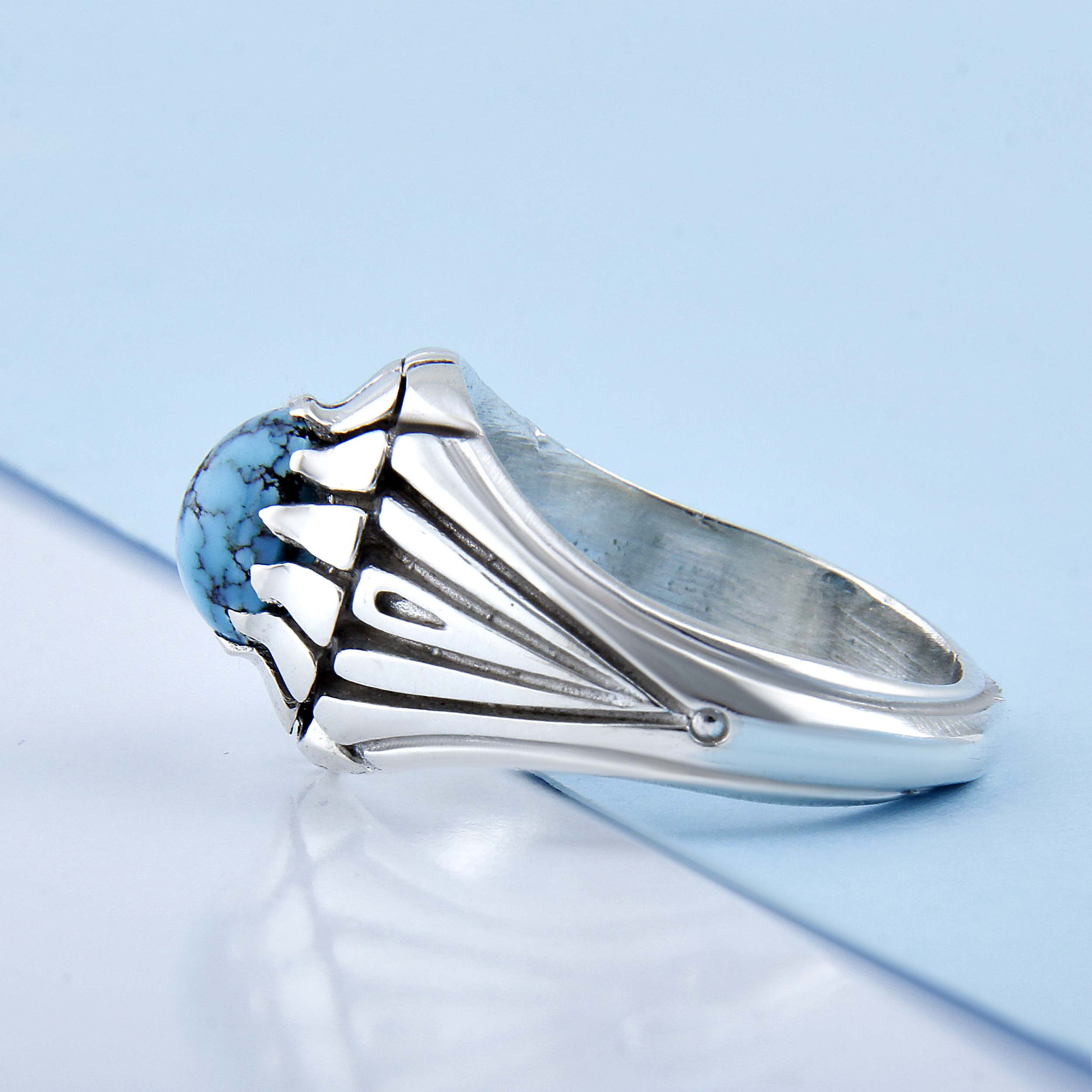 Persian Neyshabur Turquoise Silver Ring Handcrafted for Men