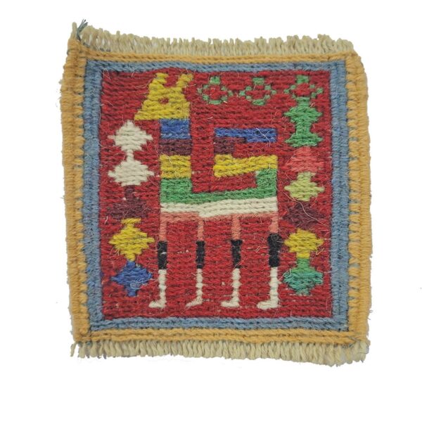 Handwoven Persian Kilim Coaster with Deer Design