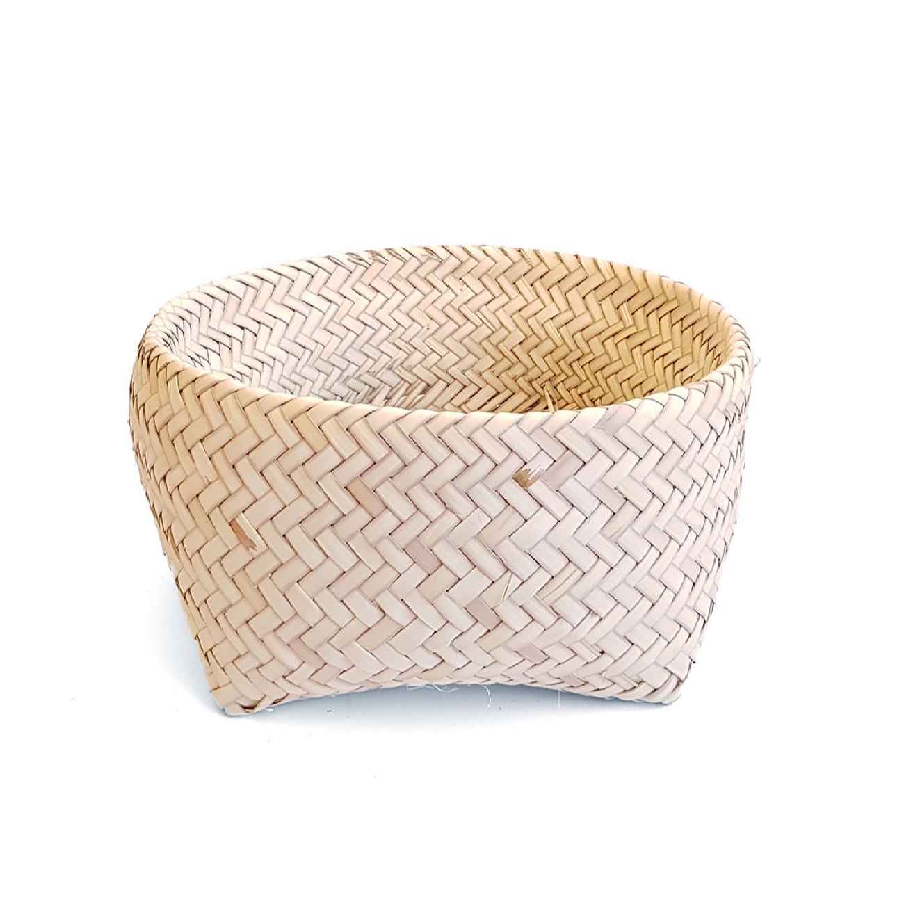 Persian Handwoven Palm Leaf Storage Basket with Handle