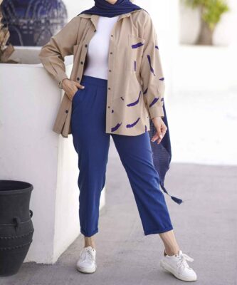Women’s Manto & Pants Set with Two Pockets on the Chest