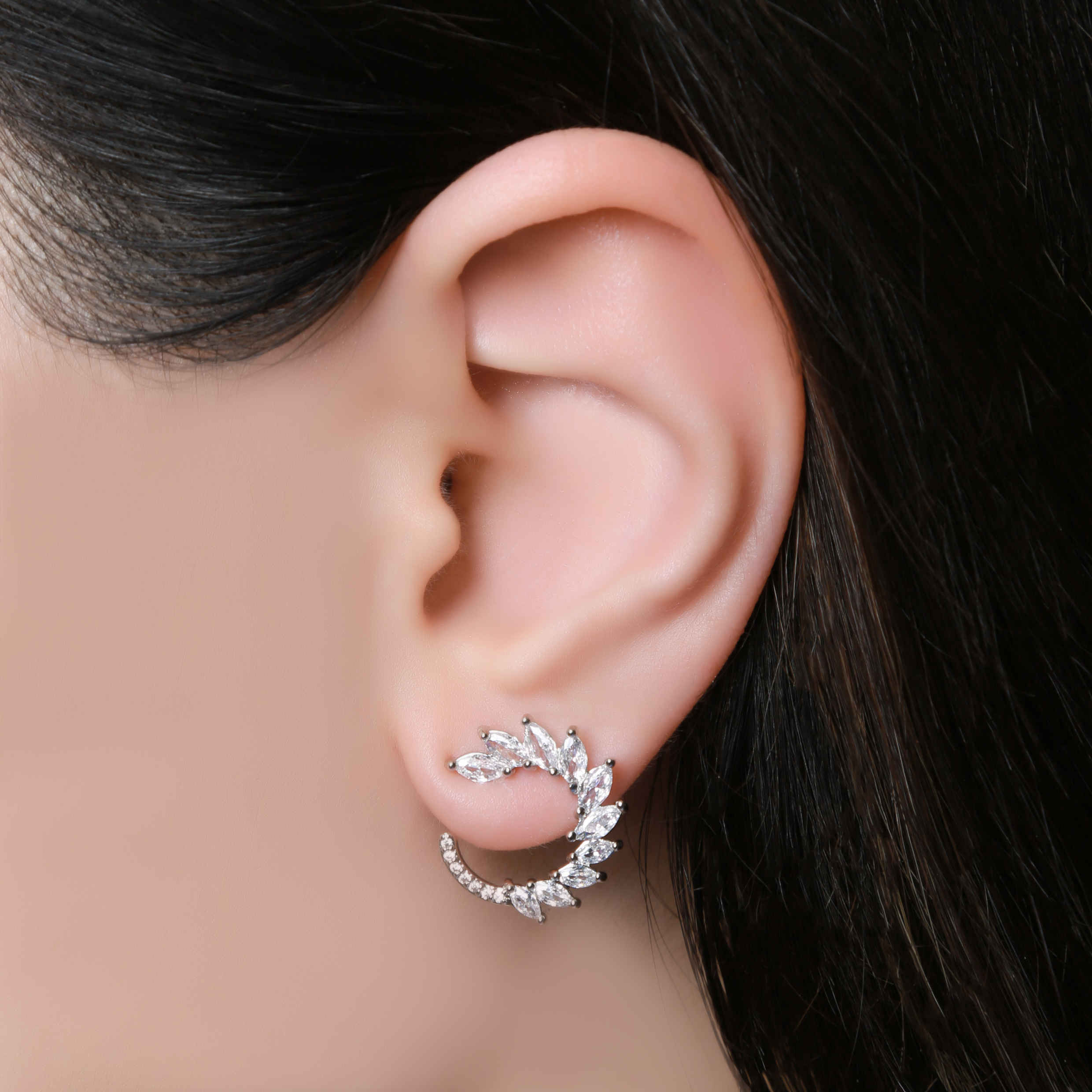 Rhodium Plated Stud Earring for Women Wheat Grain