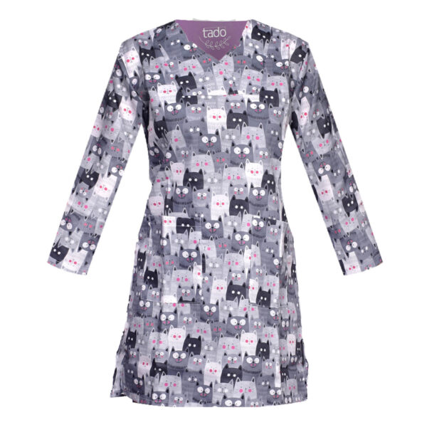 Women's Long Sleeve Vet Scrub Uniform with Cat Design – Cute & Comfortable