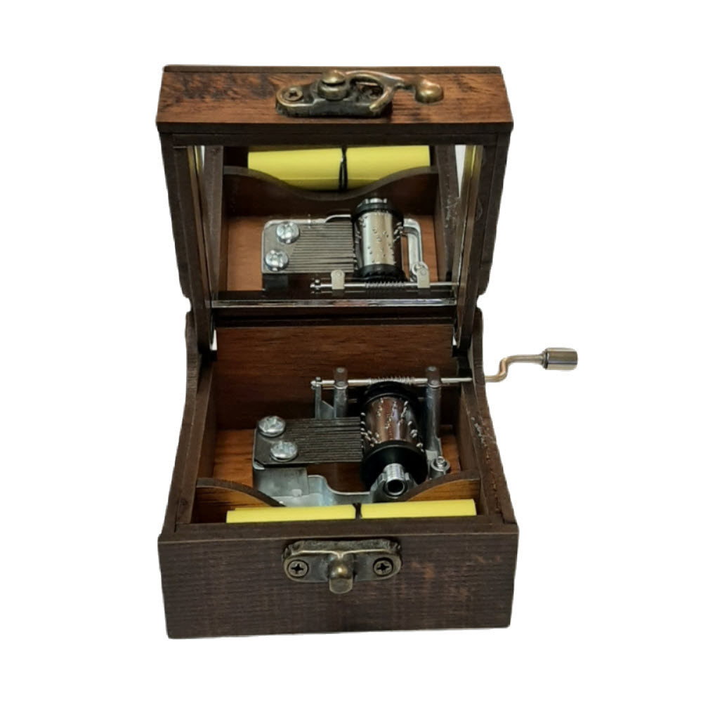 Wooden Musical Box With Traditional Pattern & Mirror Inside