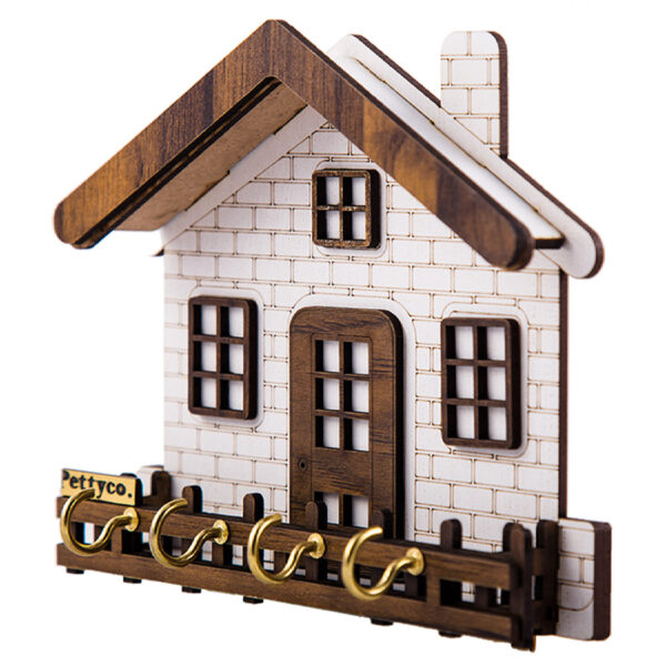 4 Hook Wall Key Holder with Small Cottage Design