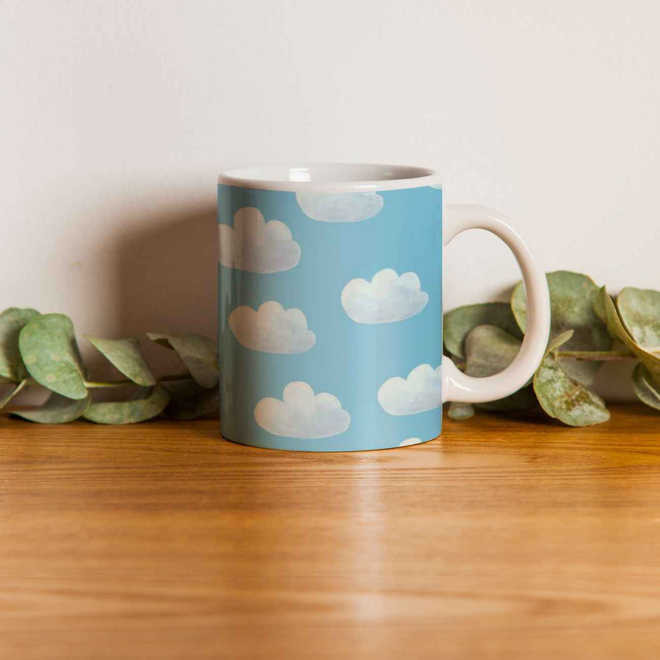 Ceramic Coffee Mug with Clouds Design