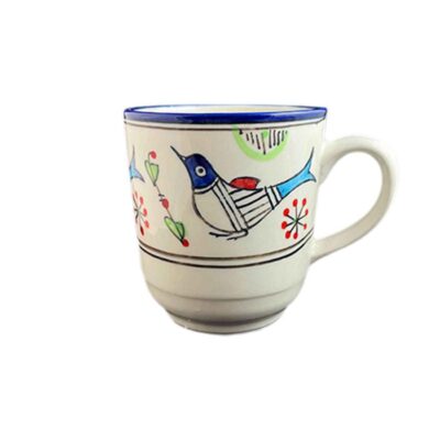 Artistic Ceramic Cup – Handcrafted with White Bird and Flower Painted Design