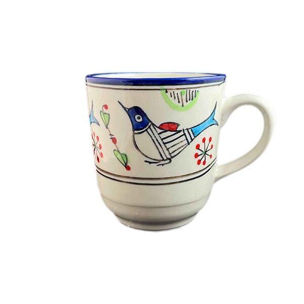 Artistic Ceramic Cup - Handcrafted with White Bird and Flower Painted Design