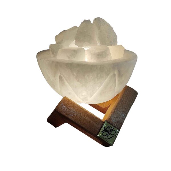 Persian Bowl Salt Lamp - Natural Rock Salt Chunks & Wooden Base