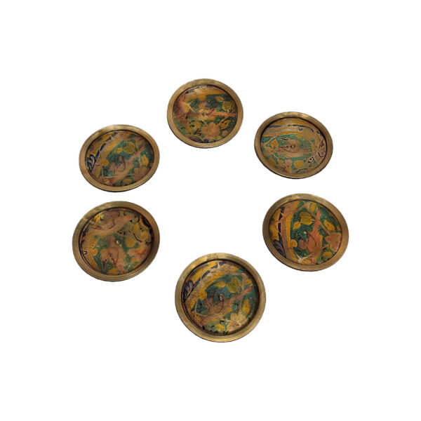 Brass Drink Coaster with Floral Design Decorative 6 Pieces