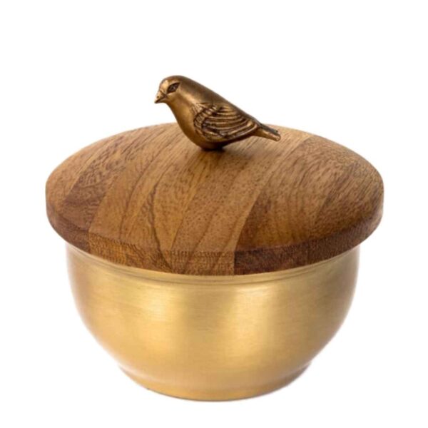 Brass Sugar Bowl with Lid Bird Design