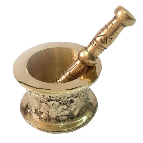 Brass Mortar & Pestle Set with Traditional Floral Design