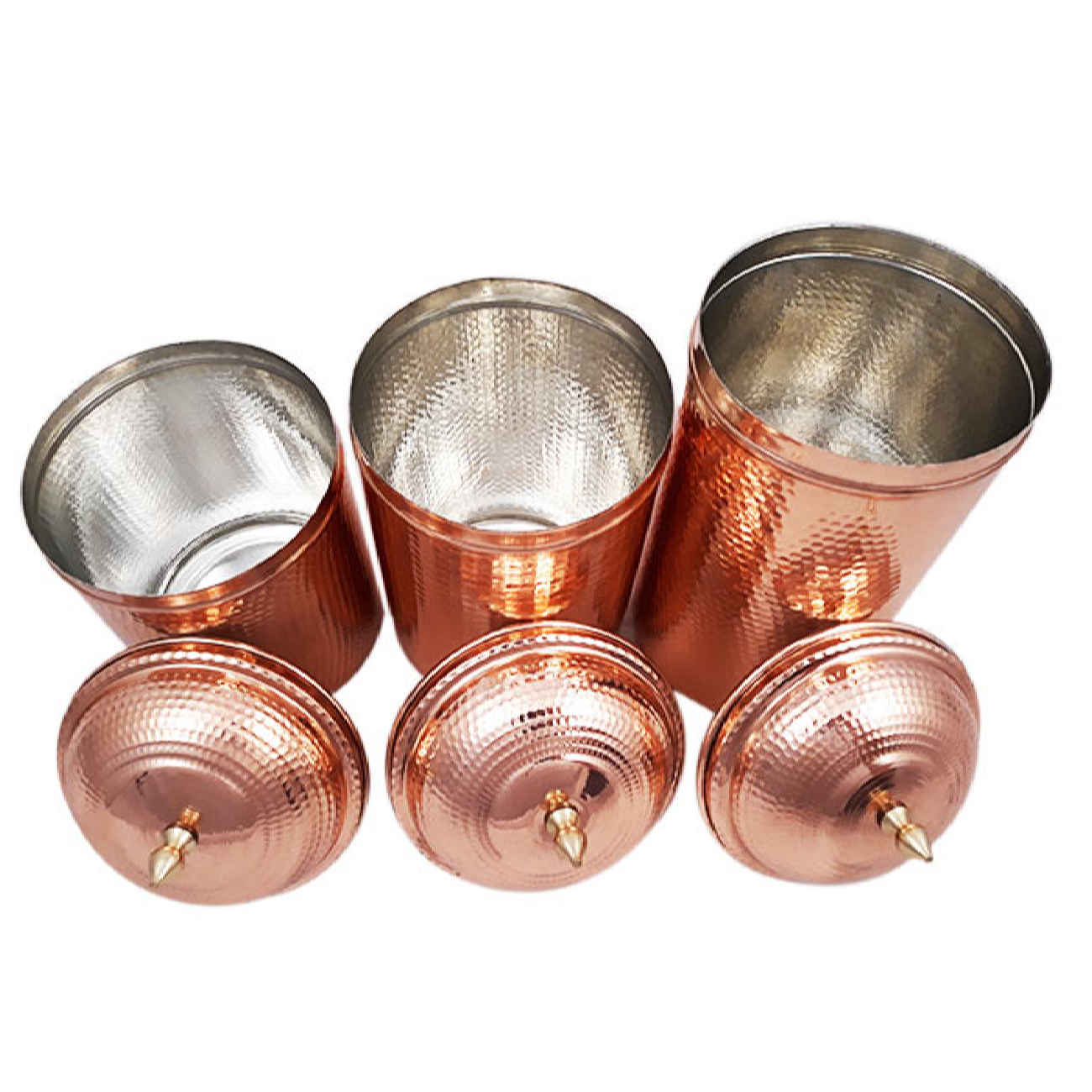 Copper Canister Jar Handcrafted Hammered Countertop Set of 3