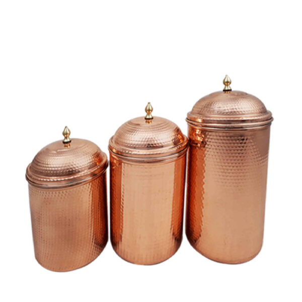 Copper Canister Jar Handcrafted Hammered Countertop Set of 3