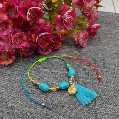 Cotton Anklet for Women with Gemstone Model Flower