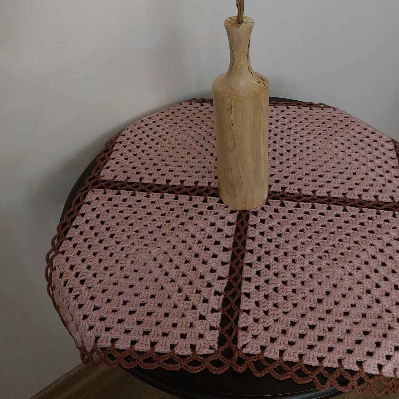 Crochet Tablecloth Hand Knitted Square Light Pink