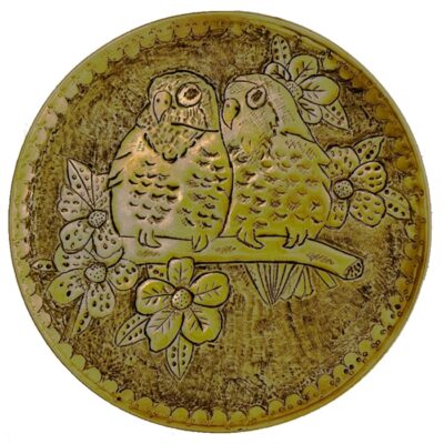 Decorative Brass Tray Hand-Engraved Ghalamzani Round with Birds & Flowers