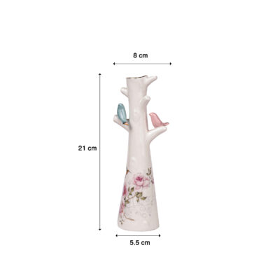 Decorative Ceramic Bud Vase with Floral & Bird Design White