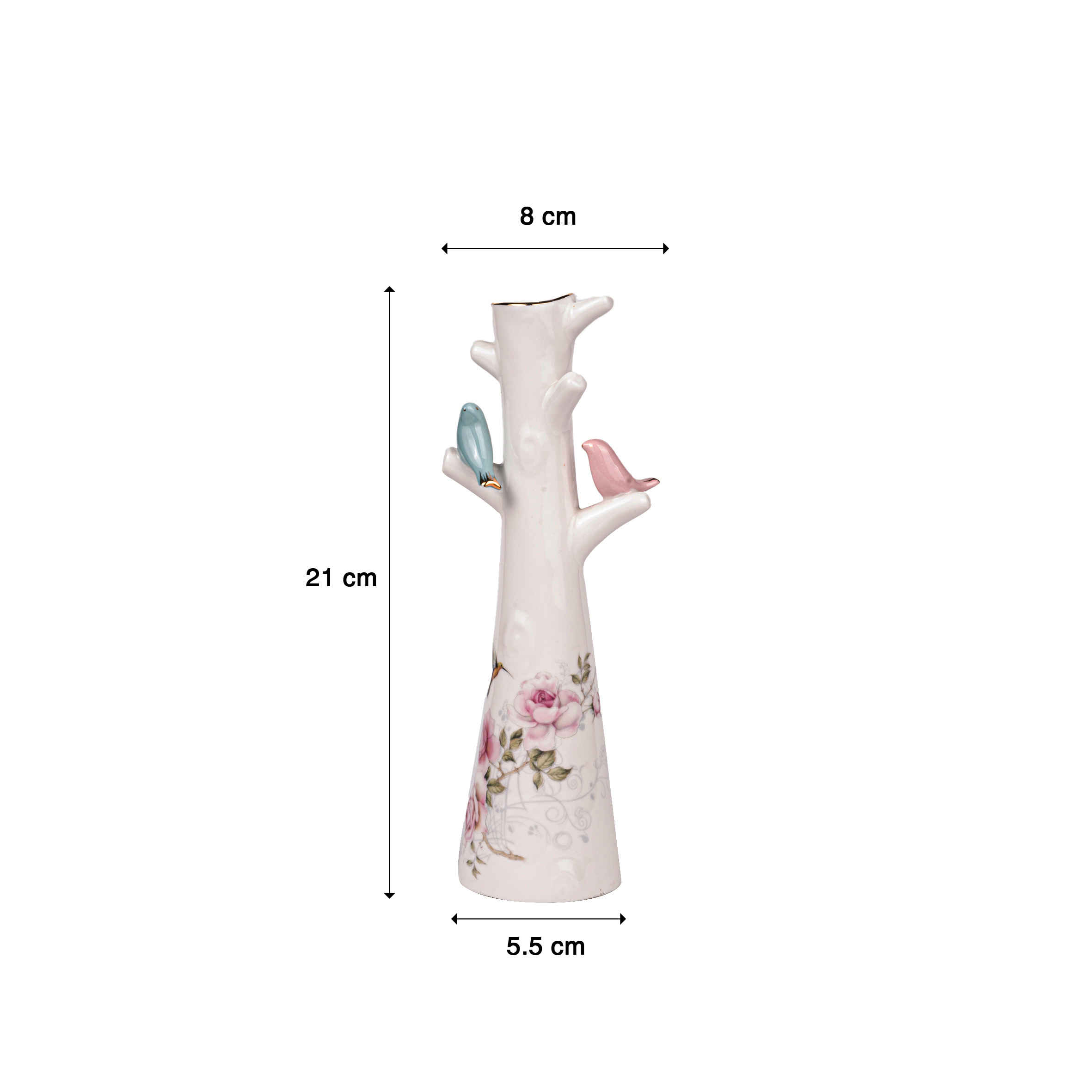 Decorative Ceramic Bud Vase with Floral & Bird Design White