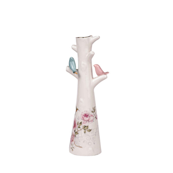 Decorative Ceramic Bud Vase with Floral & Bird Design White